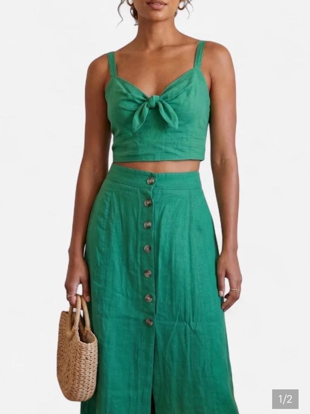 Universal Thread Emerald Green Button-Front Maxi Skirt Set
